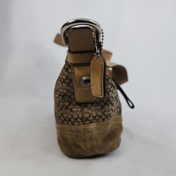 Coach Signature C Jacquard Suede Hobo Shoulder Bag Purse Tan Brown F10945 - Picture 9 of 16